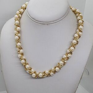 Faux Pearl And Gold‎ Tone Necklace Korea